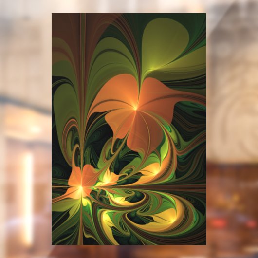 Fantasie Plant Abstract Groen Roest Bruin Fractal Raamsticker (Vel 2)