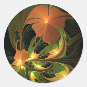 Fantasie Plant Abstract Groen Roest Bruin Fractal Ronde Sticker