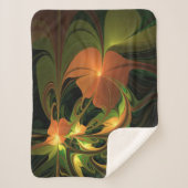 Fantasie Plant Abstract Groen Roest Bruin Fractal Sherpa Deken (Voorkant)