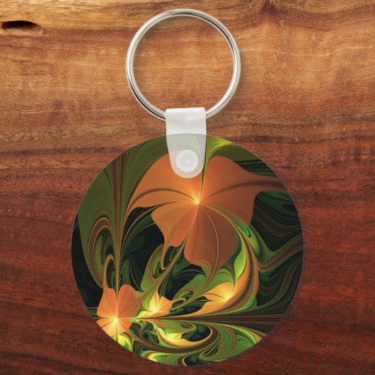 Fantasie Plant Abstract Groen Roest Bruin Fractal Sleutelhanger (Voorkant)