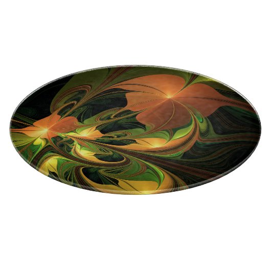 Fantasie Plant Abstract Groen Roest Bruin Fractal Snijplank (Hoek)