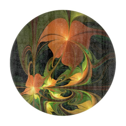 Fantasie Plant Abstract Groen Roest Bruin Fractal Snijplank (Voorkant)