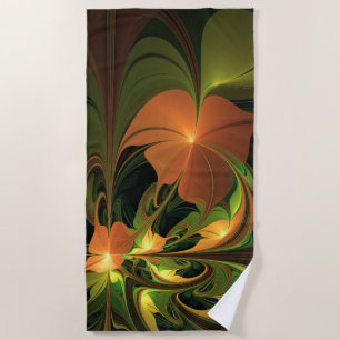 Fantasie Plant Abstract Groen Roest Bruin Fractal Strandlaken