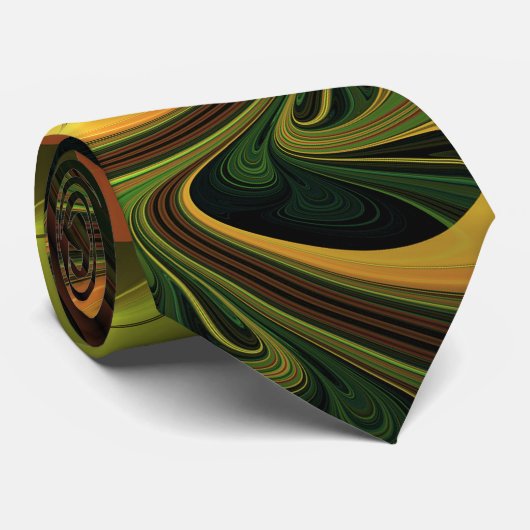 Fantasie Plant Abstract Groen Roest Bruin Fractal Stropdas (Opgerold)