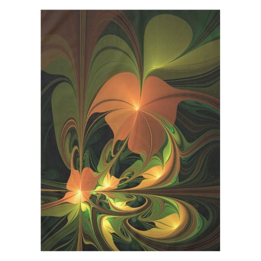 Fantasie Plant Abstract Groen Roest Bruin Fractal Tafelkleed (Voorkant)