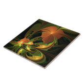 Fantasie Plant Abstract Groen Roest Bruin Fractal Tegeltje (Zijkant)