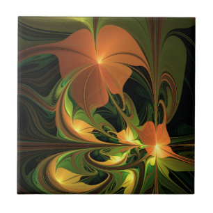 Fantasie Plant Abstract Groen Roest Bruin Fractal Tegeltje