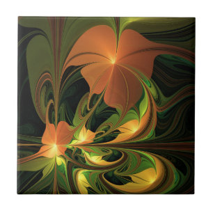 Fantasie Plant Abstract Groen Roest Bruin Fractal Tegeltje