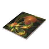 Fantasie Plant Abstract Groen Roest Bruin Fractal Tegeltje (Zijkant)