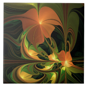 Fantasie Plant Abstract Groen Roest Bruin Fractal Tegeltje