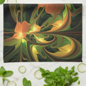 Fantasie Plant Abstract Groen Roest Bruin Fractal Theedoek (Gevouwen)