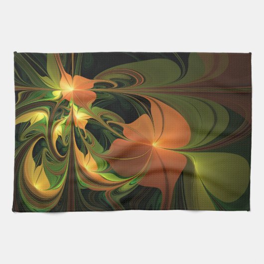 Fantasie Plant Abstract Groen Roest Bruin Fractal Theedoek (Horizontaal)