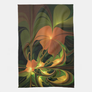 Fantasie Plant Abstract Groen Roest Bruin Fractal Theedoek