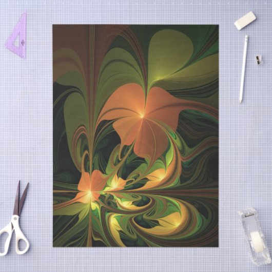 Fantasie Plant Abstract Groen Roest Bruin Fractal Tissuepapier (Craft)