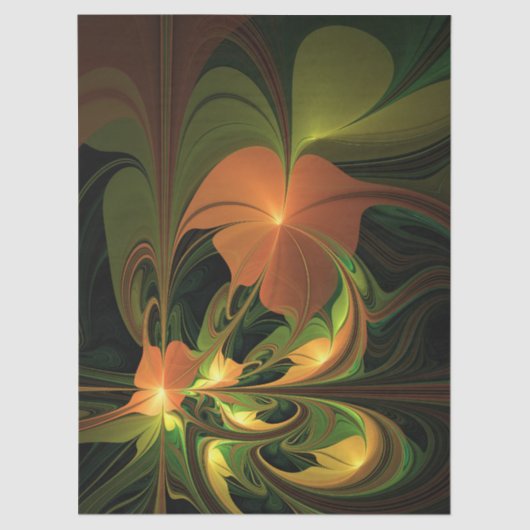 Fantasie Plant Abstract Groen Roest Bruin Fractal Tissuepapier (Voorkant)