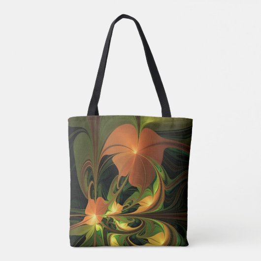 Fantasie Plant Abstract Groen Roest Bruin Fractal Tote Bag (Achterkant)
