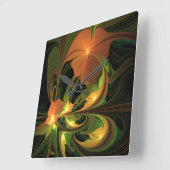 Fantasie Plant Abstract Groen Roest Bruin Fractal Vierkante Klok (Hoek)