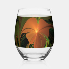 Fantasie Plant Abstract Groen Roest Bruin Fractal Wijnglas Zonder Voet
