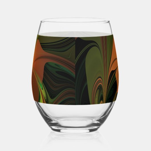 Fantasie Plant Abstract Groen Roest Bruin Fractal Wijnglas Zonder Voet (Links)