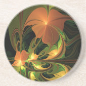 Fantasie Plant Abstract Groen Roest Bruin Fractal Zandsteen Onderzetter (Voorkant)