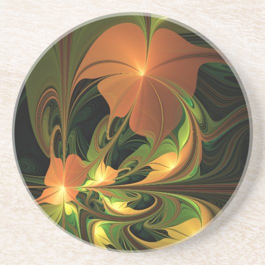 Fantasie Plant Abstract Groen Roest Bruin Fractal Zandsteen Onderzetter (Voorkant)