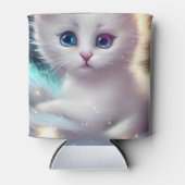 Fantasie pluizig witte kat blikjeskoeler (Voorkant)