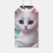 Fantasie pluizig witte kat cadeaulabel (Voorkant)