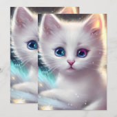 Fantasie pluizig witte kat feestdagenkaart (Voorkant / Achterkant)