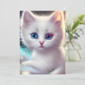 Fantasie pluizig witte kat feestdagenkaart (Staand voorkant)