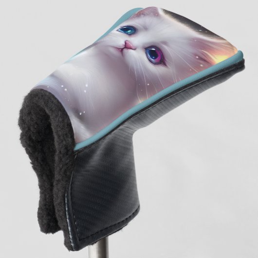 Fantasie pluizig witte kat golfheadcover (3/4 voorkant)