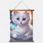 Fantasie pluizig witte kat hangend wandkleed (Voorkant)