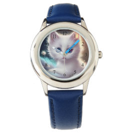 Fantasie pluizig witte kat horloge