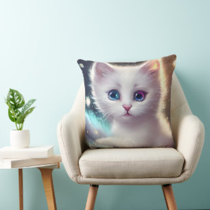 Fantasie pluizig witte kat kussen