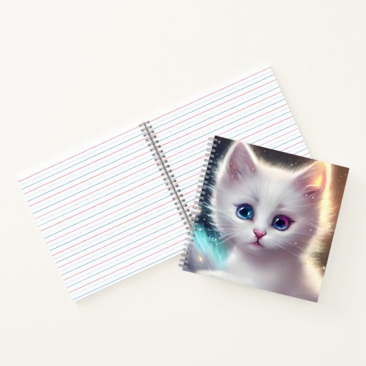 Fantasie pluizig witte kat notitieboek (Binnen)