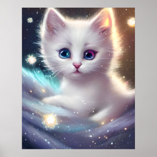 Fantasie pluizig witte kat poster