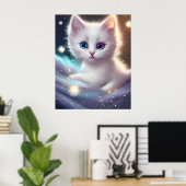 Fantasie pluizig witte kat poster (Thuiskantoor)
