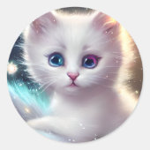 Fantasie pluizig witte kat ronde sticker (Voorkant)