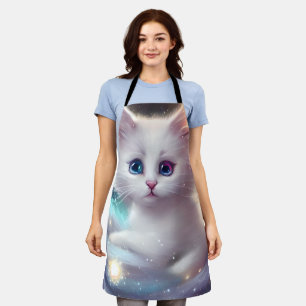 Fantasie pluizig witte kat schort