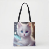 Fantasie pluizig witte kat tote bag (Voorkant)