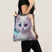 Fantasie pluizig witte kat tote bag (Dichtbij)