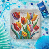 Fantasie Regenboog Tulp Boeket Papieren Bordje (Feest)