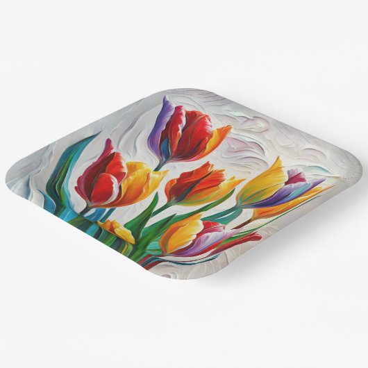 Fantasie Regenboog Tulp Boeket Papieren Bordje (Gebogen)