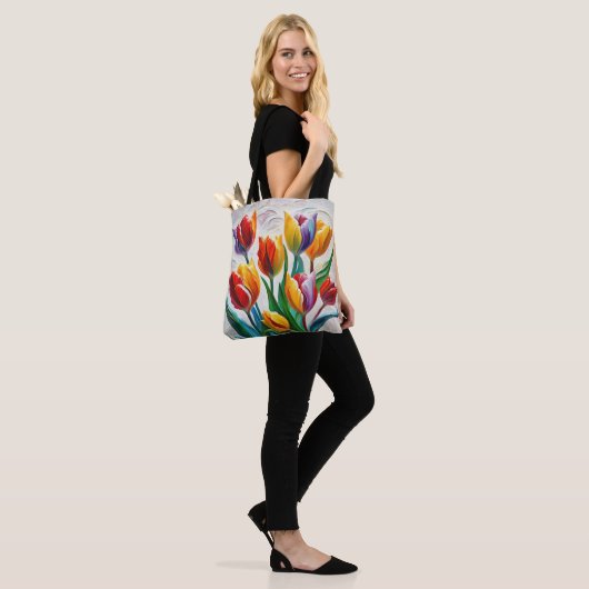 Fantasie Regenboog Tulp Boeket Tote Bag (Op model)