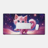 Fantasie roze pluizige kitten felblauwe ogen kunst bureaumat (Keyboard & Muis)