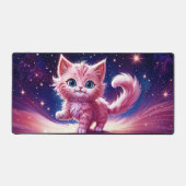 Fantasie roze pluizige kitten felblauwe ogen kunst bureaumat (Voorkant)