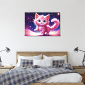 Fantasie roze pluizige kitten felblauwe ogen kunst canvas afdruk (Insitu (Slaapkamer))