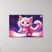 Fantasie roze pluizige kitten felblauwe ogen kunst canvas afdruk (Voorkant)