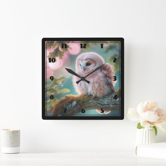 Fantasie Roze Uil Vierkante Klok (Huis)