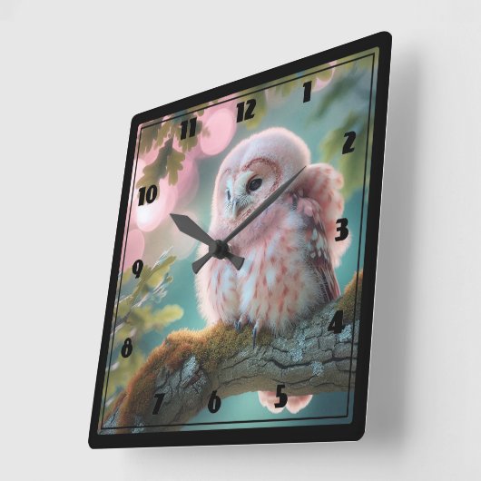 Fantasie Roze Uil Vierkante Klok (Hoek)