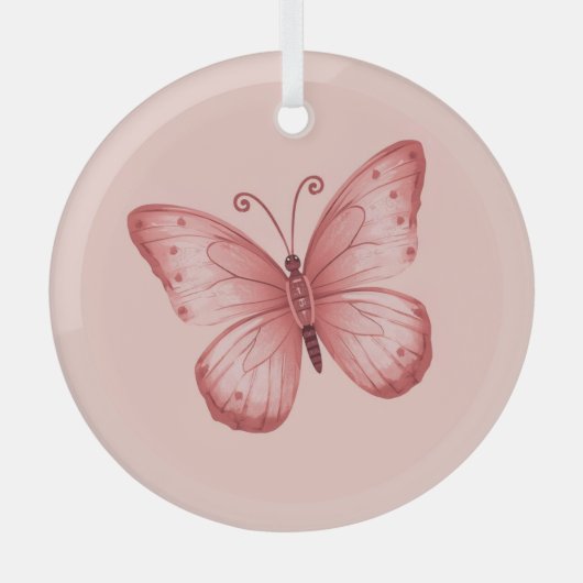 Fantasie Roze Vlinder Glas Ornament (Voorkant)